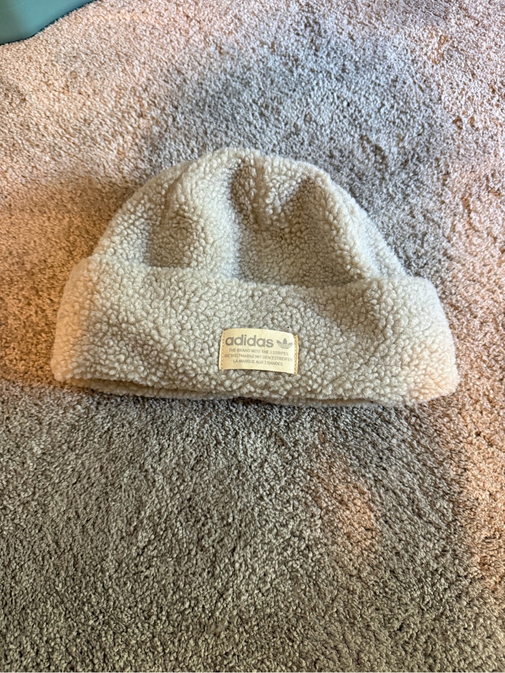 adidas Sherpa Fold-Over Beanie in Cream